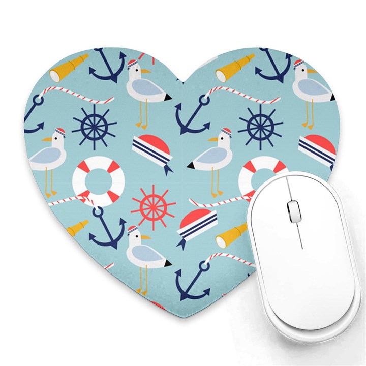 Nautical Marine Symbols Seamless Pattern Heart Mousepad