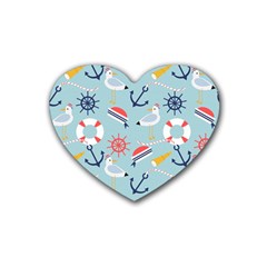 Nautical Marine Symbols Seamless Pattern Rubber Heart Coaster (4 Pack) by Hannah976