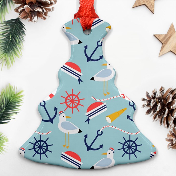 Nautical Marine Symbols Seamless Pattern Christmas Tree Ornament (Two Sides)