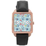 Nautical Marine Symbols Seamless Pattern Rose Gold Leather Watch  Front