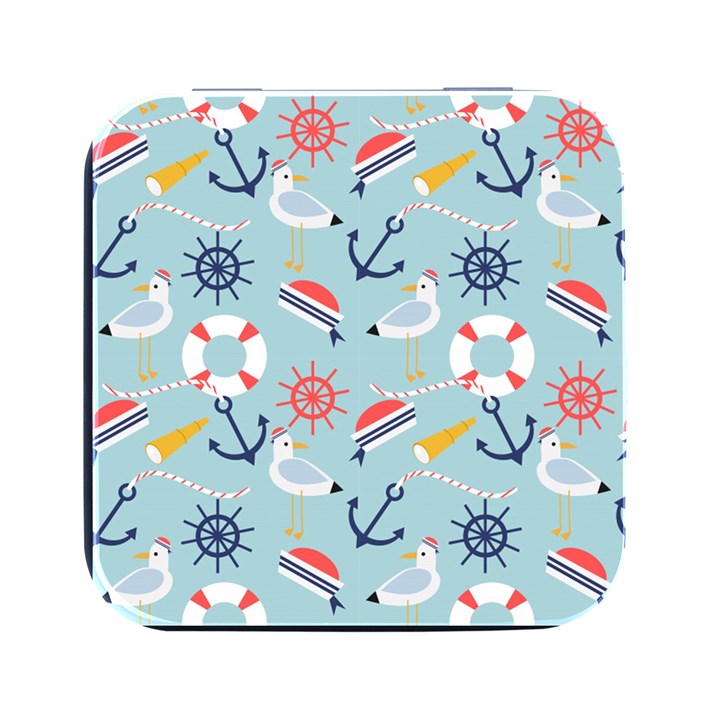 Nautical Marine Symbols Seamless Pattern Square Metal Box (Black)