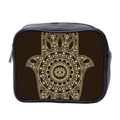 Hamsa Hand Drawn Symbol With Flower Decorative Pattern Mini Toiletries Bag (two Sides) by Hannah976