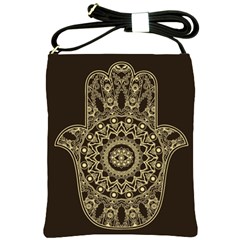 Hamsa Hand Drawn Symbol With Flower Decorative Pattern Shoulder Sling Bag by Hannah976