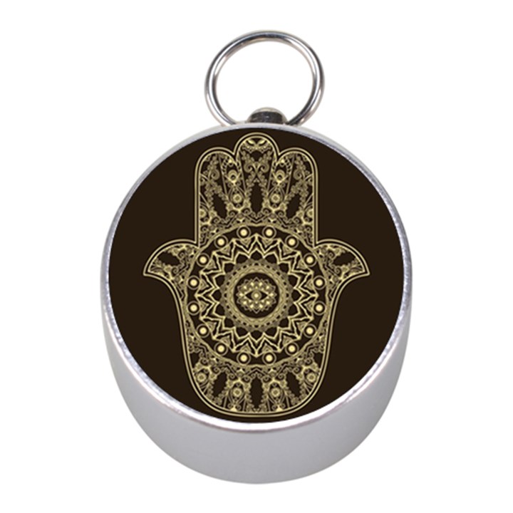 Hamsa Hand Drawn Symbol With Flower Decorative Pattern Mini Silver Compasses