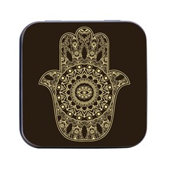 Hamsa Hand Drawn Symbol With Flower Decorative Pattern Square Metal Box (black) by Hannah976