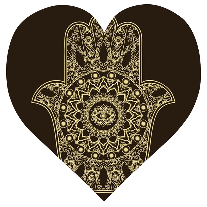 Hamsa Hand Drawn Symbol With Flower Decorative Pattern Wooden Puzzle Heart