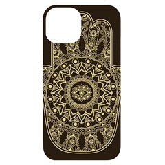 Hamsa Hand Drawn Symbol With Flower Decorative Pattern Iphone 14 Black Uv Print Case