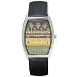 Seamless Pattern Egyptian Ornament With Lotus Flower Barrel Style Metal Watch Front