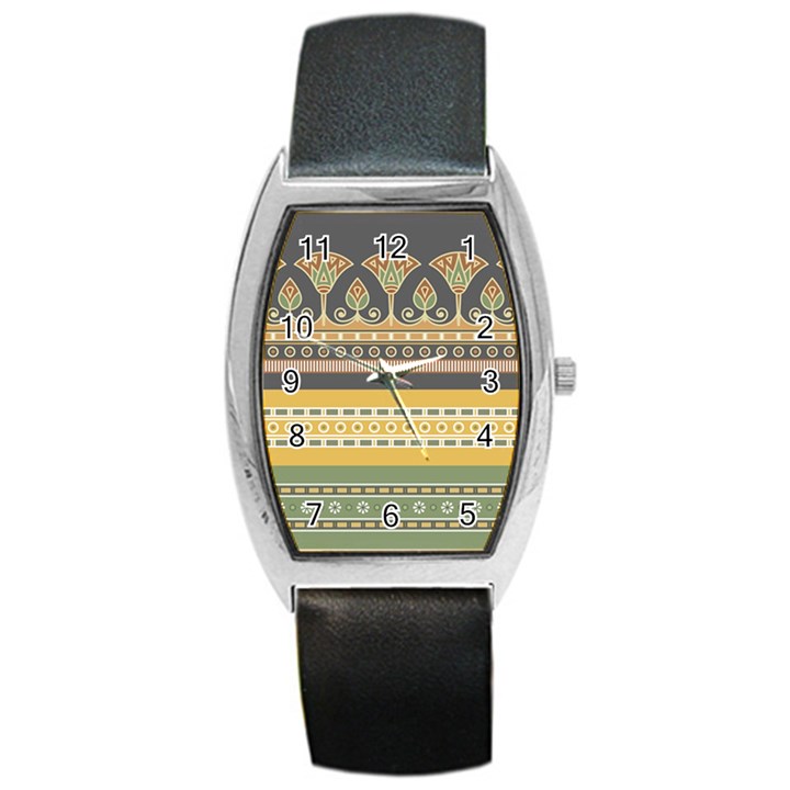 Seamless Pattern Egyptian Ornament With Lotus Flower Barrel Style Metal Watch