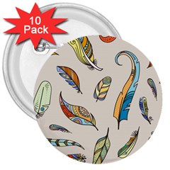 Vector Boho Doodle Feathers Seamless Pattern Illustration 3  Buttons (10 pack) 