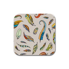 Vector Boho Doodle Feathers Seamless Pattern Illustration Rubber Square Coaster (4 pack)