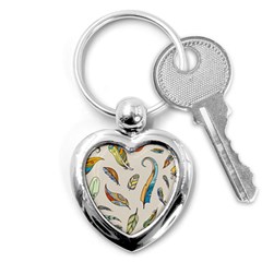 Vector Boho Doodle Feathers Seamless Pattern Illustration Key Chain (Heart)