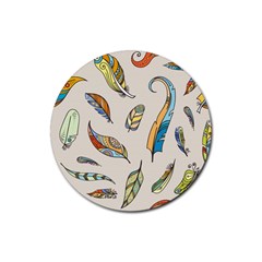 Vector Boho Doodle Feathers Seamless Pattern Illustration Rubber Round Coaster (4 pack)