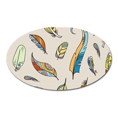 Vector Boho Doodle Feathers Seamless Pattern Illustration Oval Magnet