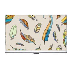 Vector Boho Doodle Feathers Seamless Pattern Illustration Business Card Holder