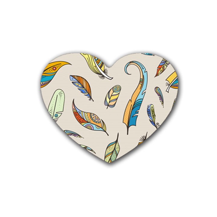 Vector Boho Doodle Feathers Seamless Pattern Illustration Rubber Heart Coaster (4 pack)