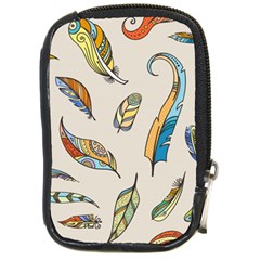 Vector Boho Doodle Feathers Seamless Pattern Illustration Compact Camera Leather Case