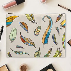 Vector Boho Doodle Feathers Seamless Pattern Illustration Cosmetic Bag (XL)