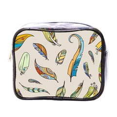 Vector Boho Doodle Feathers Seamless Pattern Illustration Mini Toiletries Bag (One Side)