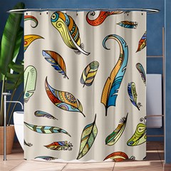 Vector Boho Doodle Feathers Seamless Pattern Illustration Shower Curtain 60  x 72  (Medium) 