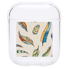 Vector Boho Doodle Feathers Seamless Pattern Illustration Hard PC AirPods 1/2 Case