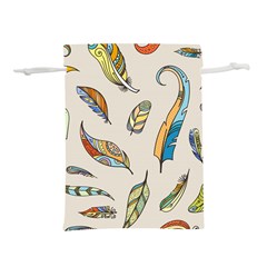 Vector Boho Doodle Feathers Seamless Pattern Illustration Lightweight Drawstring Pouch (L)