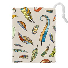 Vector Boho Doodle Feathers Seamless Pattern Illustration Drawstring Pouch (4xl) by Hannah976