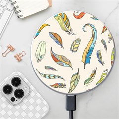 Vector Boho Doodle Feathers Seamless Pattern Illustration Wireless Fast Charger(white) by Hannah976