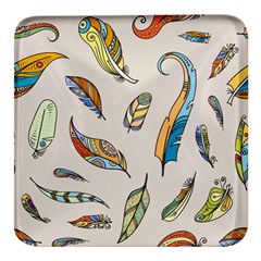 Vector Boho Doodle Feathers Seamless Pattern Illustration Square Glass Fridge Magnet (4 pack)