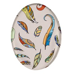 Vector Boho Doodle Feathers Seamless Pattern Illustration Oval Glass Fridge Magnet (4 pack)