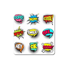 Set Colorful Comic Speech Bubbles Square Magnet by Hannah976