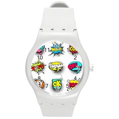 Set Colorful Comic Speech Bubbles Round Plastic Sport Watch (m) by Hannah976