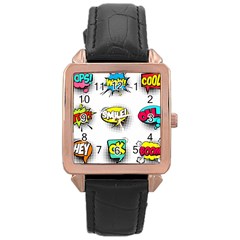 Set Colorful Comic Speech Bubbles Rose Gold Leather Watch  by Hannah976