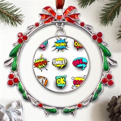 Set Colorful Comic Speech Bubbles Metal X mas Wreath Ribbon Ornament by Hannah976