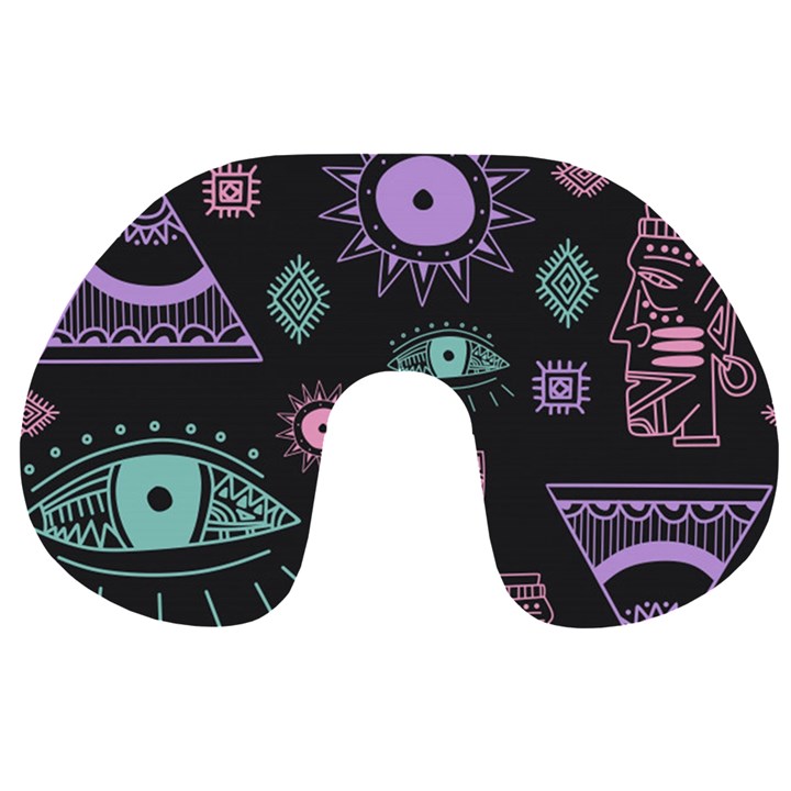 Vintage Seamless Pattern With Tribal Art African Style Drawing Travel Neck Pillow