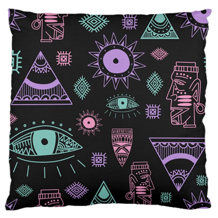 Vintage Seamless Pattern With Tribal Art African Style Drawing Large Premium Plush Fleece Cushion Case (One Side)