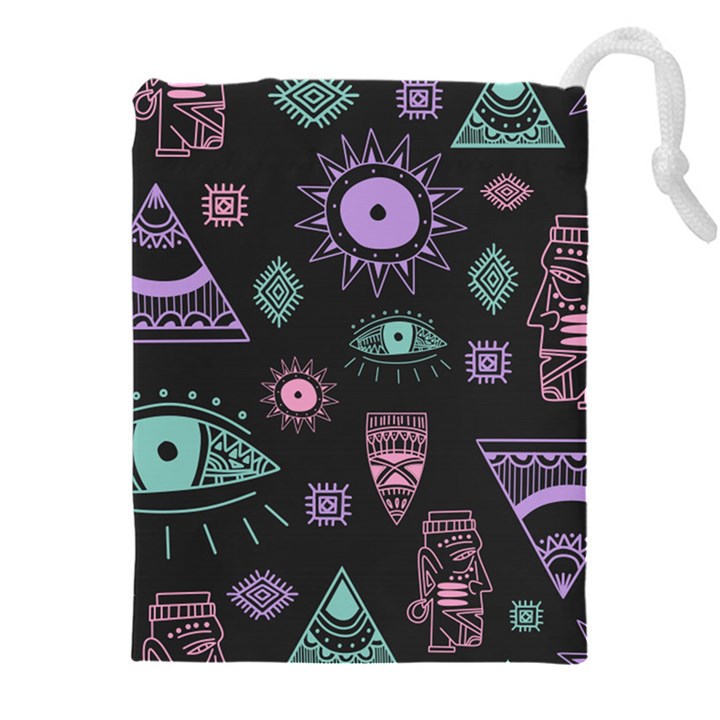 Vintage Seamless Pattern With Tribal Art African Style Drawing Drawstring Pouch (4XL)