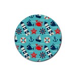 Seamless Pattern Nautical Icons Cartoon Style Rubber Round Coaster (4 pack) Front