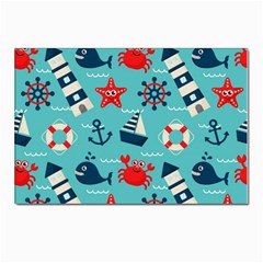 Seamless Pattern Nautical Icons Cartoon Style Postcard 4 x 6  (pkg Of 10) by Hannah976