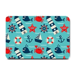 Seamless Pattern Nautical Icons Cartoon Style Small Doormat by Hannah976