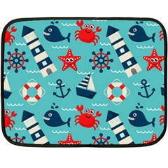 Seamless Pattern Nautical Icons Cartoon Style Fleece Blanket (mini) by Hannah976