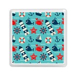 Seamless Pattern Nautical Icons Cartoon Style Memory Card Reader (Square) Front