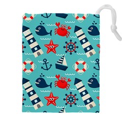 Seamless Pattern Nautical Icons Cartoon Style Drawstring Pouch (5xl) by Hannah976