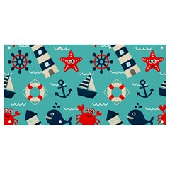 Seamless Pattern Nautical Icons Cartoon Style Banner And Sign 8  X 4  by Hannah976