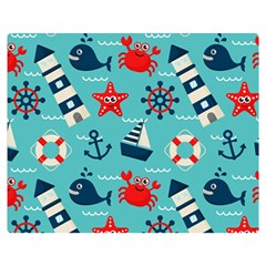 Seamless Pattern Nautical Icons Cartoon Style Premium Plush Fleece Blanket (medium) by Hannah976