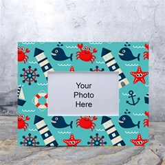 Seamless Pattern Nautical Icons Cartoon Style White Tabletop Photo Frame 4 x6  by Hannah976