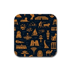 Dark Seamless Pattern Symbols Landmarks Signs Egypt Art Rubber Square Coaster (4 Pack) by Hannah976