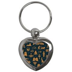 Dark Seamless Pattern Symbols Landmarks Signs Egypt Art Key Chain (heart) by Hannah976