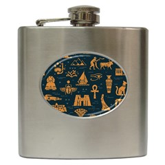 Dark Seamless Pattern Symbols Landmarks Signs Egypt Art Hip Flask (6 Oz) by Hannah976