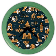 Dark Seamless Pattern Symbols Landmarks Signs Egypt Art Color Wall Clock by Hannah976